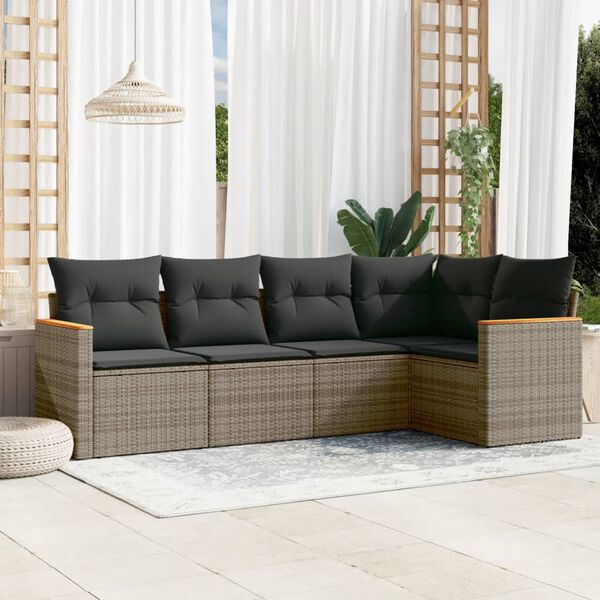 vidaXL Set Divano da Giardino 5 pz con Cuscini Grigio in Polyrattan