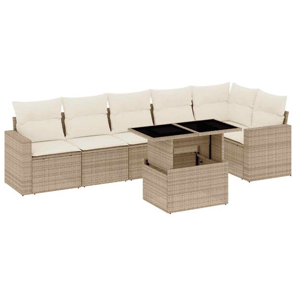 vidaXL Set Divani da Giardino 7 pz con Cuscini Beige in Polyrattan