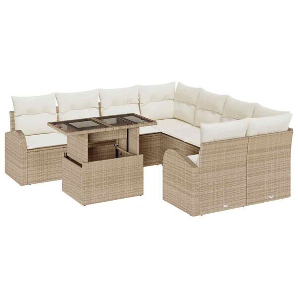 vidaXL Set Divano da Giardino con archiviazione 9 pcs Beige polyrattan