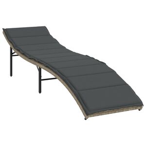 vidaXL Lettino Prendisole con Cuscino Grigio 55x199x50cm in Polyrattan