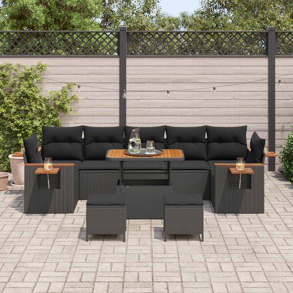 vidaXL Set Divano da Giardino con cuscino 13 pcs Nero polyrattan