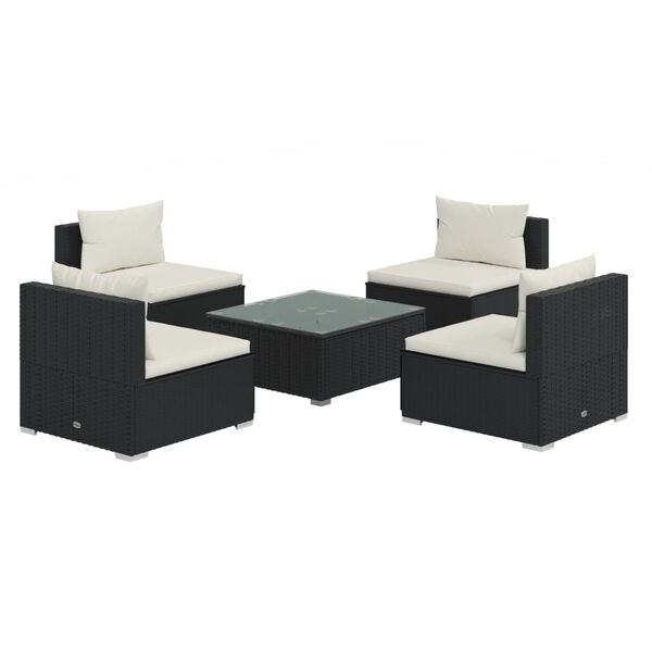 vidaXL Set Divani da Giardino 5 pz con Cuscini in Polyrattan Nero