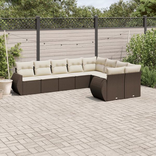 vidaXL Set Divani da Giardino 9pz con Cuscini Marrone in Polyrattan