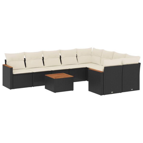 vidaXL Set Divani da Giardino 10pz con Cuscini in Polyrattan Nero