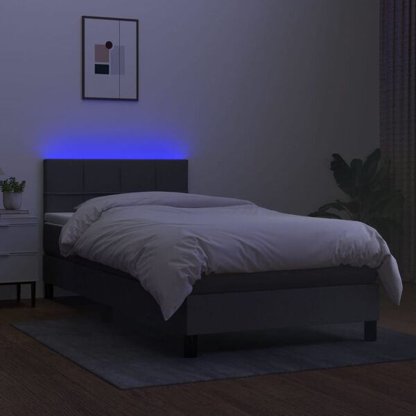 vidaXL Letto a Molle Materasso e LED Grigio Scuro 90x200 cm in Tessuto