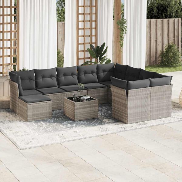 vidaXL Set Divani da Giardino 11 pz con Cuscini in Polyrattan Grigio