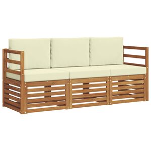 vidaXL Set divani 3 pz Naturale e Crema Legno di Acacia Massello
