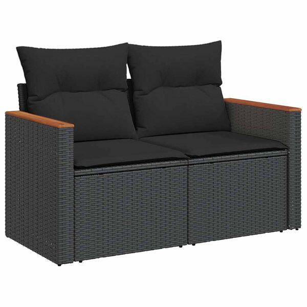vidaXL Set Divani da Giardino 9 pz con Cuscini Nero Polyrattan Acacia