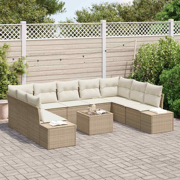 vidaXL Set Divano da Giardino 9 pcs Beige e Crema Polyrattan