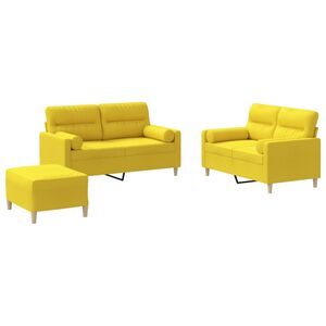 vidaXL Set di Divani 3 pz con Cuscini Giallo Chiaro in Tessuto