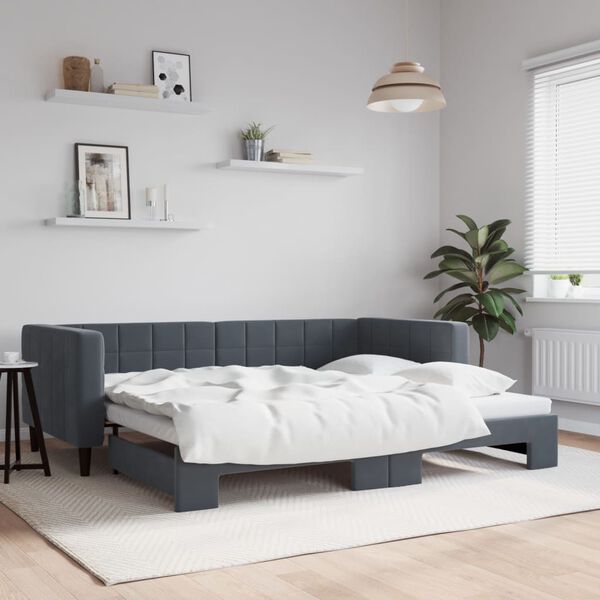 vidaXL Divano Letto con Letto Estraibile Grigio Scuro 90x200cm Velluto