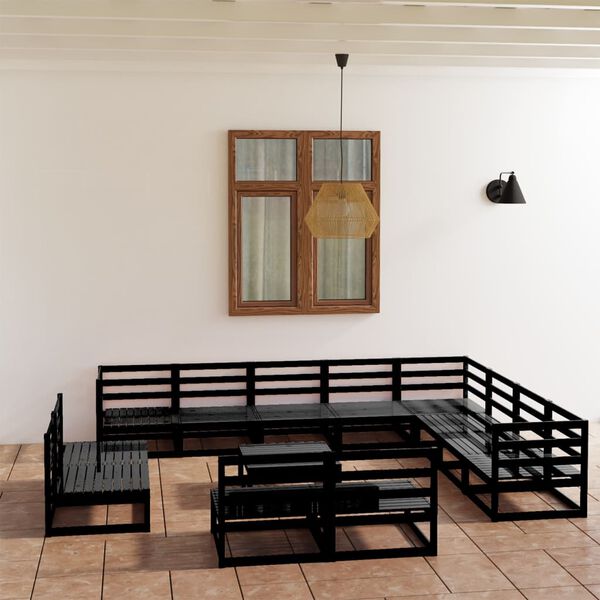 vidaXL Set Divani da Giardino 13 pz Nero in Legno Massello di Pino