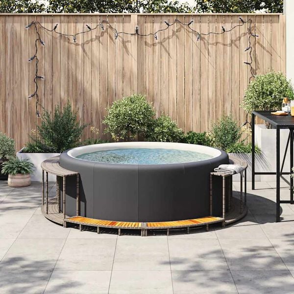 vidaXL Bordo per Vasca Spa con Portaoggetti&Gradino Polyrattan Grigio