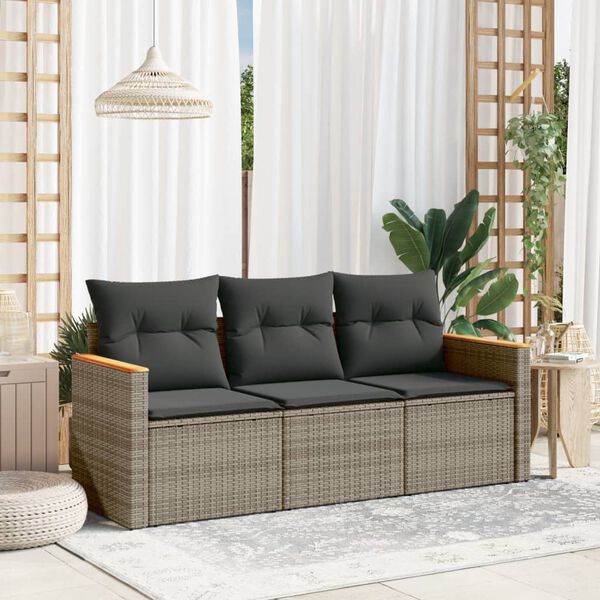 vidaXL Set Divani da Giardino 3 pz con Cuscini Grigio in Polyrattan