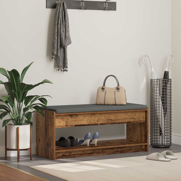 vidaXL Panca per ingresso con cuscino Legno vecchio 103 x 38 x 45 cm