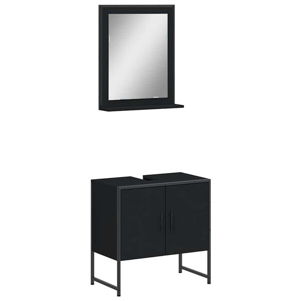 vidaXL Set Mobili da Bagno 2 pz Nero in Legno Multistrato