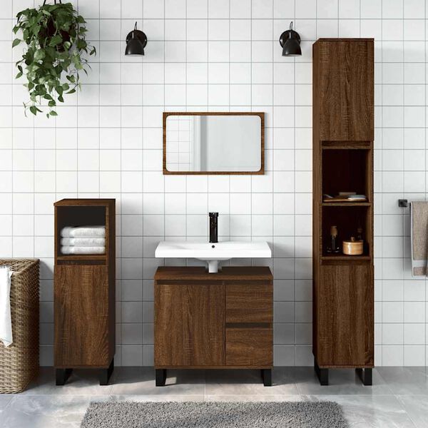 vidaXL Armadietto Bagno Rovere Marrone 65x33x60cm in Legno Multistrato