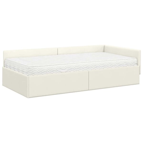 vidaXL Struttura Letto Angolare con Materasso 2 pcs Crema Velluto