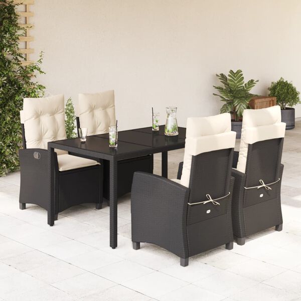 vidaXL Set da Pranzo da Giardino 5 pz Nero con Cuscini in Polyrattan