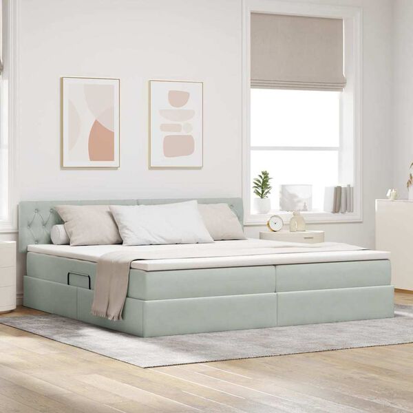 vidaXL Letto con contenitore e LED Grigio chiaro 200 x 200 cm Velluto