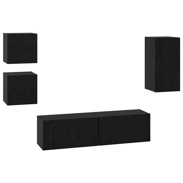 vidaXL Set mobile TV 5 pcs Rovere Nero Legno multistrato