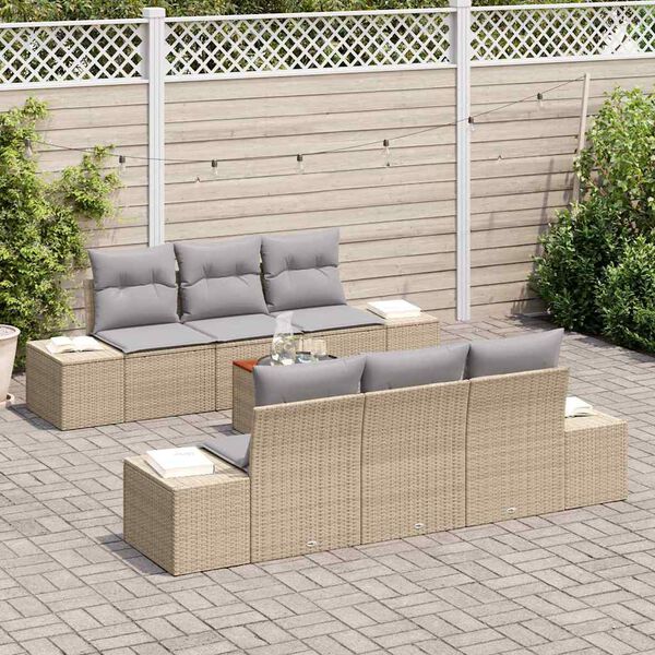 vidaXL Set Divano da Giardino con cuscino 7 pcs Beige polyrattan