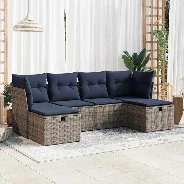 vidaXL Set Divano da Giardino 6 pz con Cuscini Grigio in Polyrattan