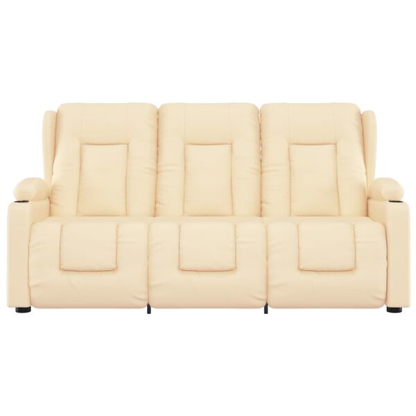 vidaXL Divano Massaggiante 3 Posti con Portabicchieri Crema Similpelle