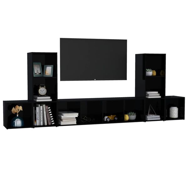 vidaXL Set Mobili TV 5 pz Nero Lucido in Legno Multistrato