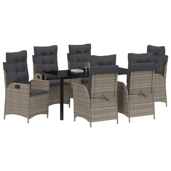 vidaXL Set da Pranzo per Giardino con cuscino 7 pcs Grigio polyrattan