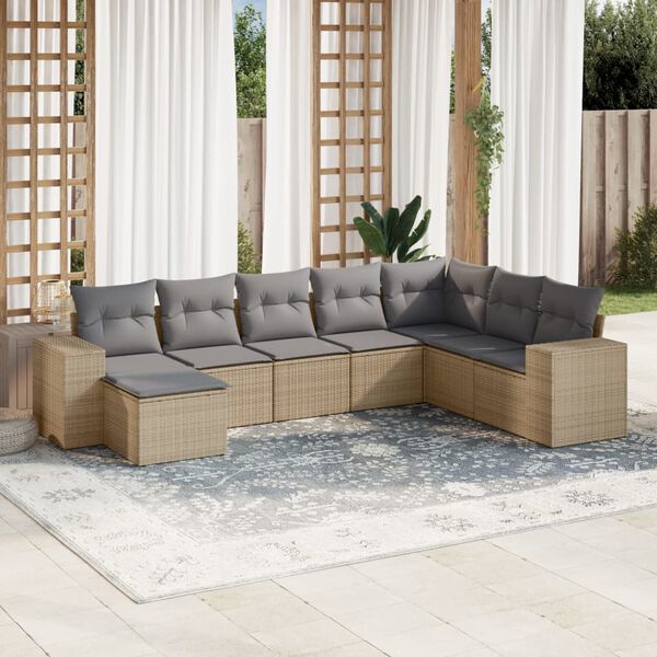 vidaXL Set Divano da Giardino 8 pz con Cuscini Beige in Polyrattan
