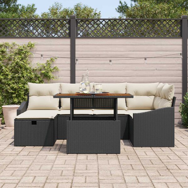 vidaXL Set Divano da Giardino 7 pcs Nero polyrattan