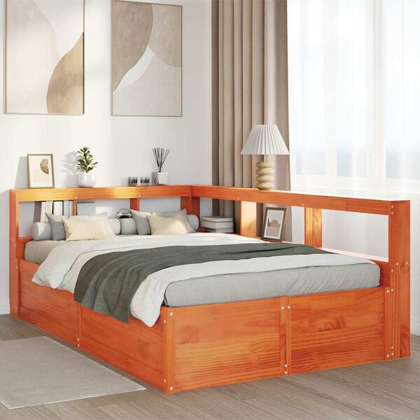 vidaXL Letto Libreria senza Materasso Marrone Cera 135x190 cm in Pino