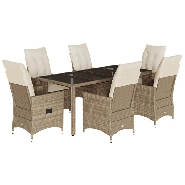 vidaXL Set da Pranzo da Giardino 7 pz con Cuscini Beige in Polyrattan