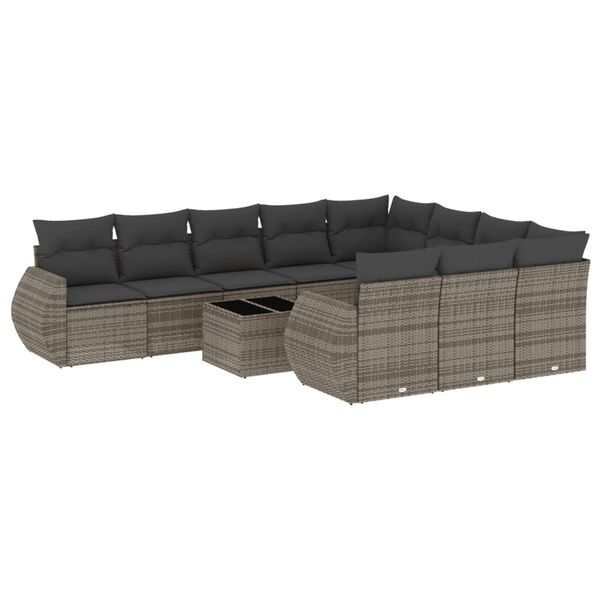 vidaXL Set Divani da Giardino 11 pz con Cuscini in Polyrattan Grigio