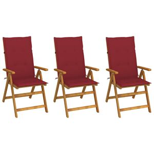 vidaXL Sedie Pieghevoli 3 pz con Cuscini Acacia Massello