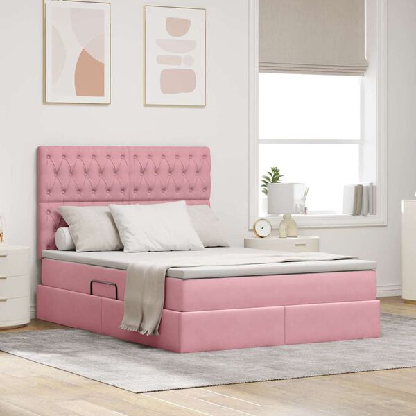 vidaXL Letto con contenitore e LED con led Rosa 140 x 190 cm Velluto
