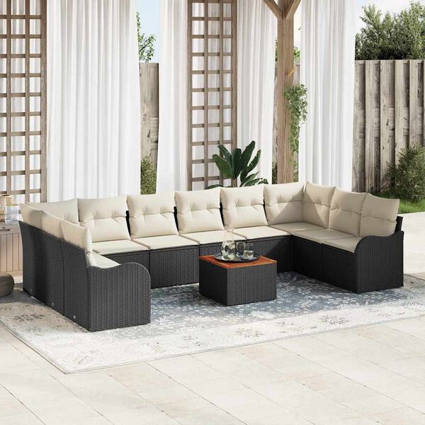 vidaXL Set Divano da Giardino 11 pcs Nero e Crema polyrattan