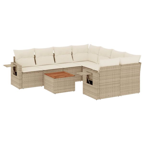 vidaXL Set Divano da Giardino 9 pz con Cuscini Beige in Polyrattan
