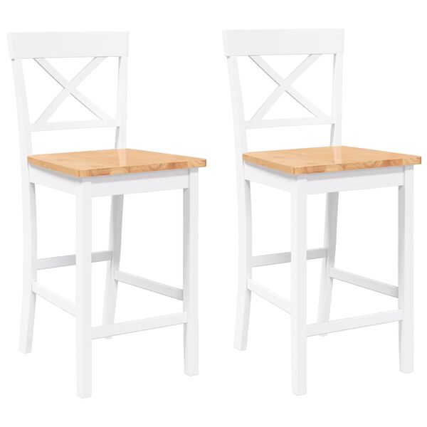 vidaXL Sgabelli da Bar 2 pz Bianchi in Legno Massello di Hevea