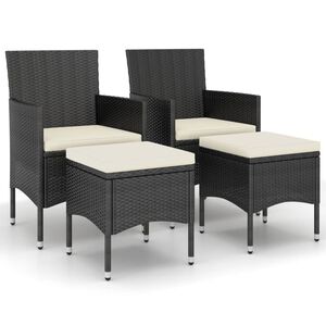 vidaXL Set Sedie da Giardino con Poggiapiedi 4 pz in Polyrattan Nero