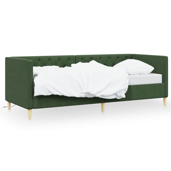 vidaXL Dormeuse con Presa USB Verde Scuro in Tessuto 90x200 cm