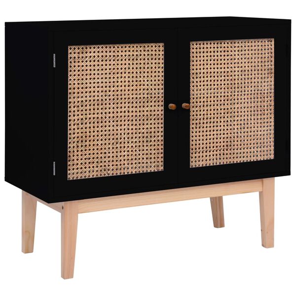 vidaXL Credenza Nera 88,5x40x80 cm in MDF e Rattan