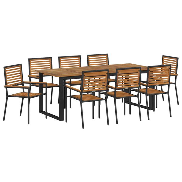 vidaXL Set da Pranzo per Giardino 9 pcs Nero Legno di Acacia Massello