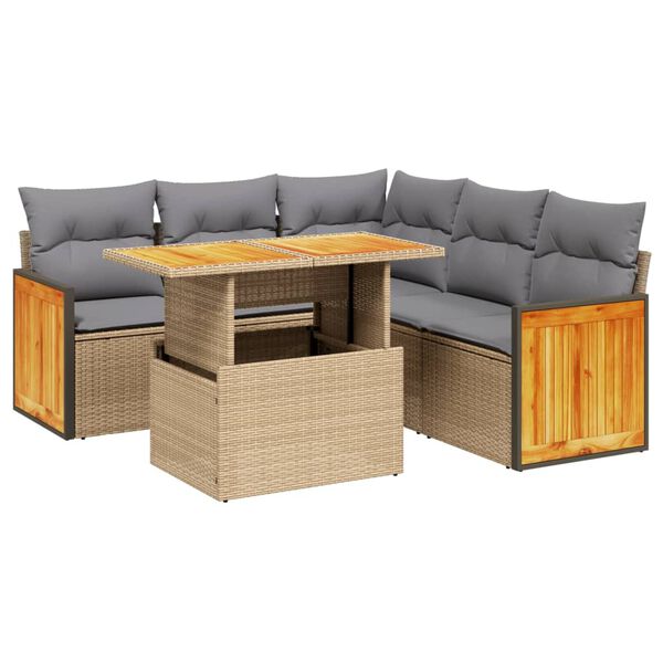 vidaXL Set Divano da Giardino 6 pz con Cuscini Beige in Polyrattan