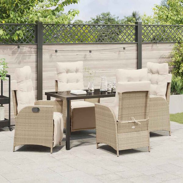 vidaXL Set da Pranzo per Giardino con cuscino 5 pcs Beige polyrattan