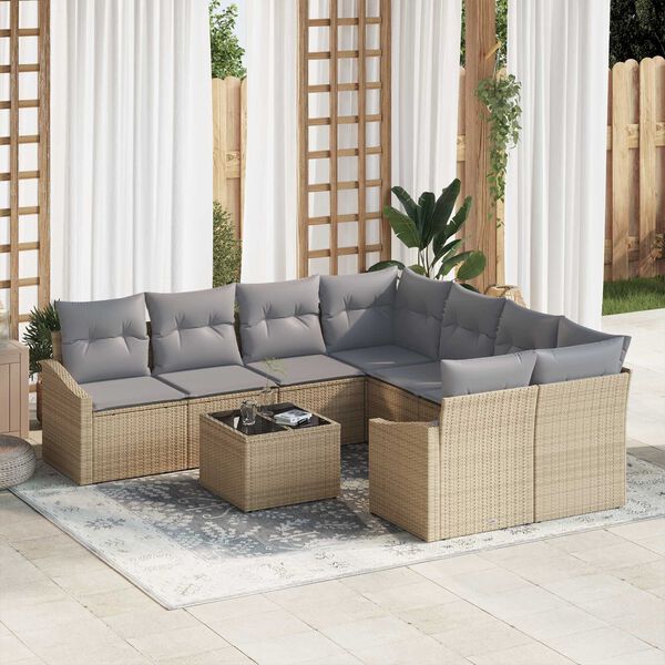 vidaXL Set di divani con cuscino 9 pcs Beige e grigio polyrattan