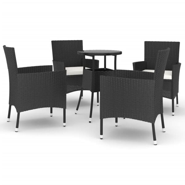 vidaXL Set Bistrò da Giardino 5 pz con Cuscini in Polyrattan Nero