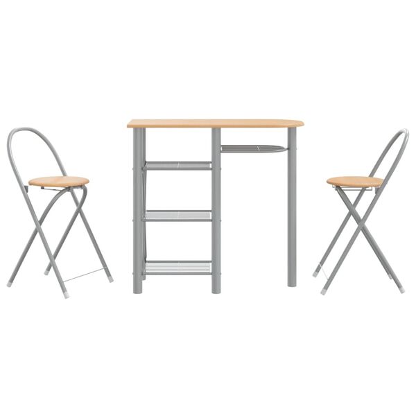 vidaXL Set da Bar 3 pz Grigio e Marrone in Legno Multistrato e Ferro
