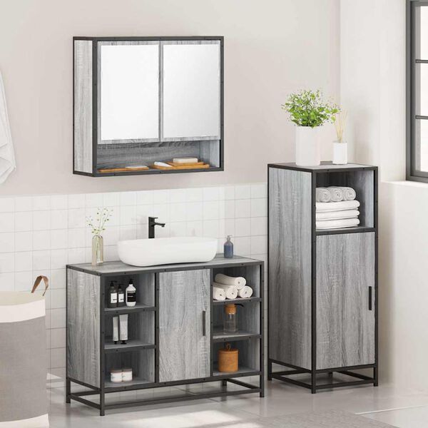 vidaXL Set Mobili da Bagno 3 pz Grigio Sonoma in Legno Multistrato